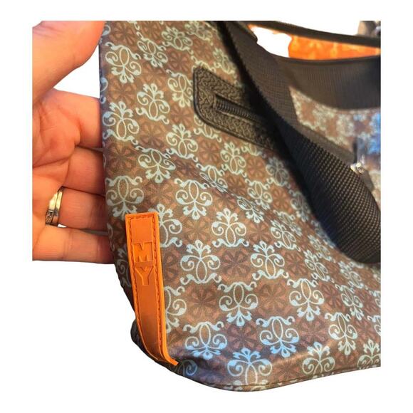 MICHELLE & YVETTE Oilcloth Tote Bag Water Resistant Damask Dual Handle Pockets